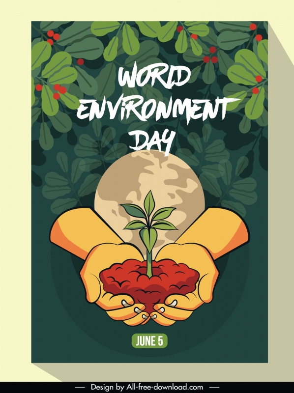 world environment day poster template hands holding tree leaves globe