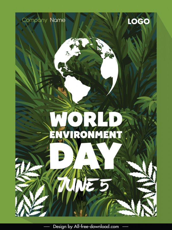 world environment day poster template jungle leaves globe decor