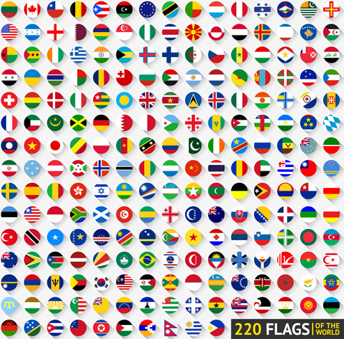world flags round icons vector