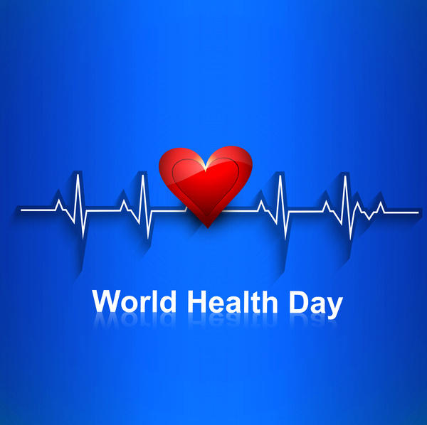 world health day concept with heart beats blue colorful medical vector background