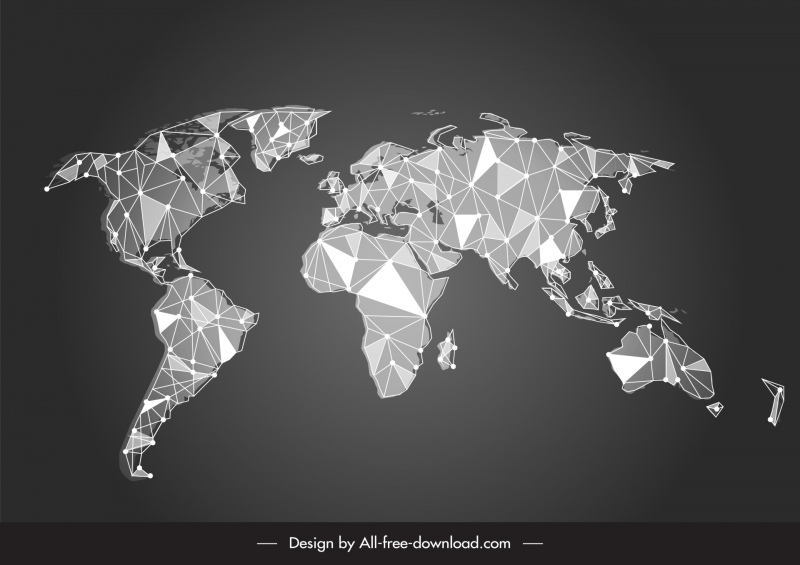 world map sign 3d low polygonal monochrome decor
