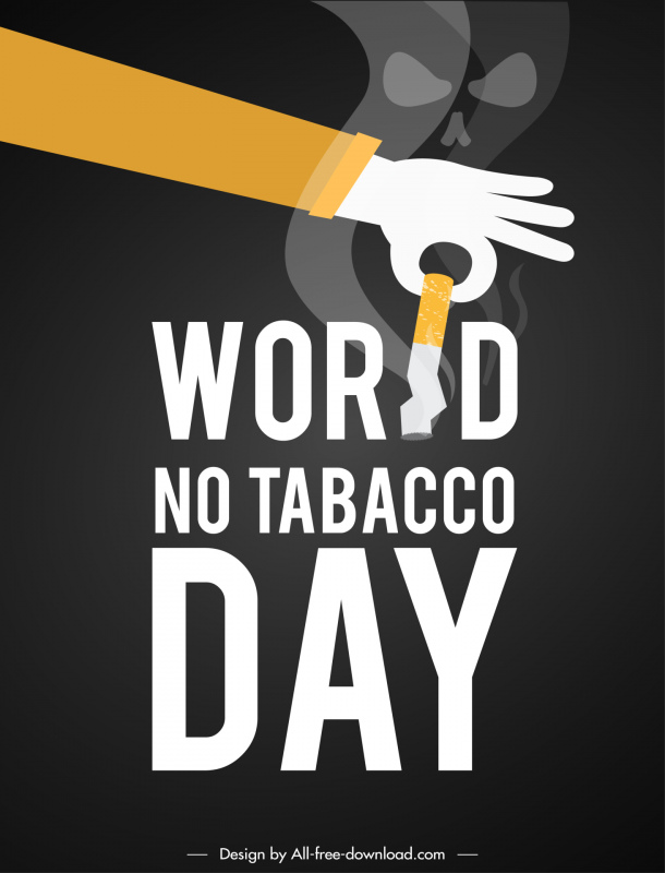 world no tabacco day banner texts hand discarding cigarette outline 