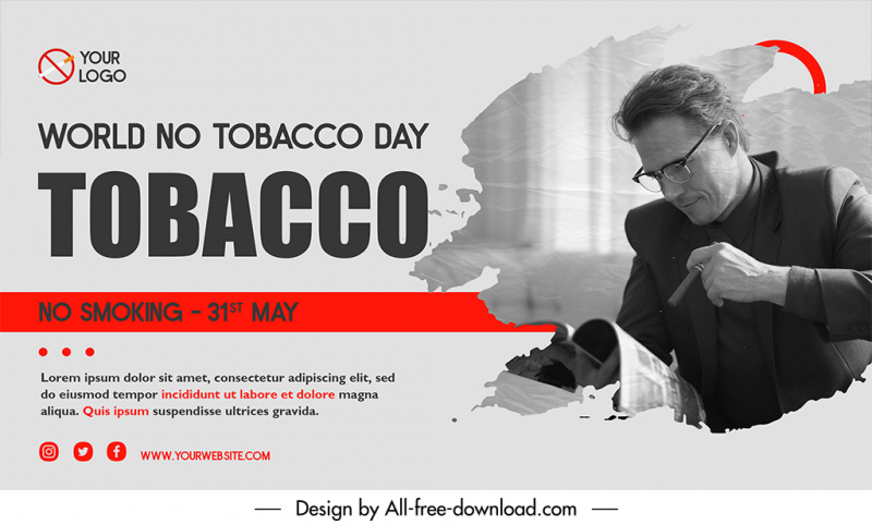 world no tobacco day banner template dark design smoking man sketch
