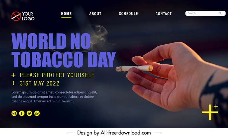 world no tobacco day landing page template hand holding cigarette sketch modern realistic design  
