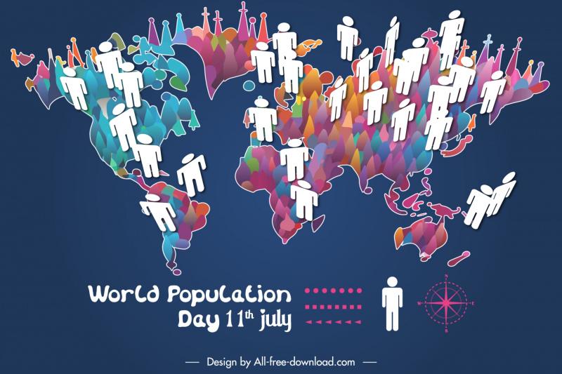 world population day template 3d people icon world map 