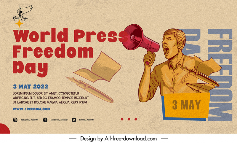 world press freedom day banner template retro dynamic handdrawn cartoon sketch