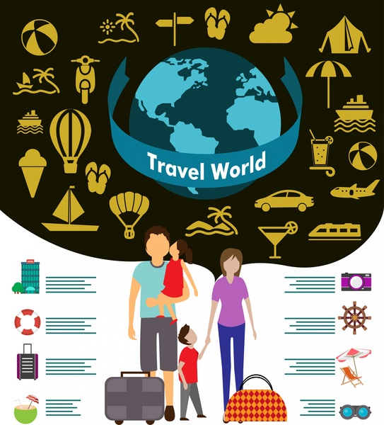 world travel design elements family tourists and symbols