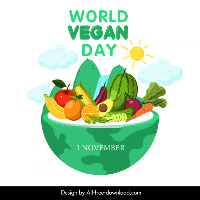 world vegan day typography design elements elegant classic food elements