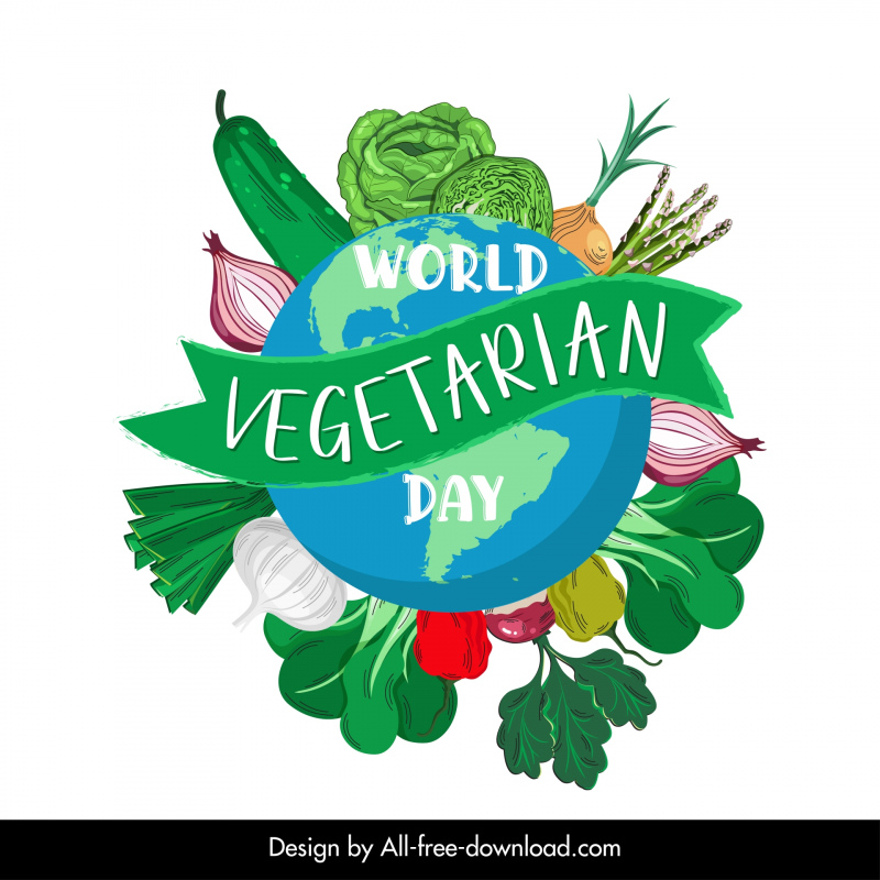 world vegan day typography design elements vegetables earth ribbon