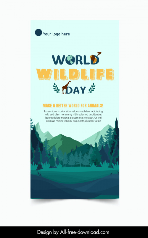 world wildlife day banner template mountain scenery animals sketch