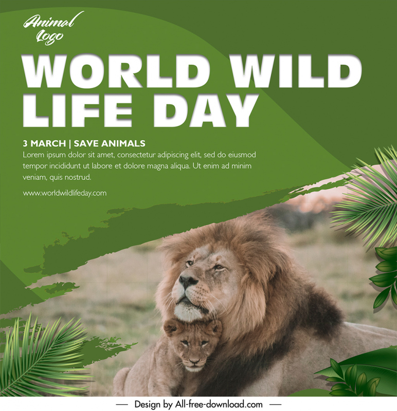 world wildlife day square flyer template realistic tiger species sketch