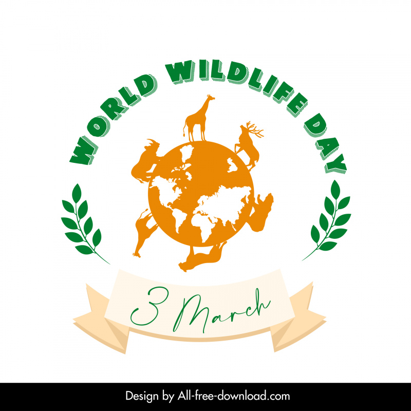 world wildlife day typography design elements silhouette earth animals texts ribbon decor