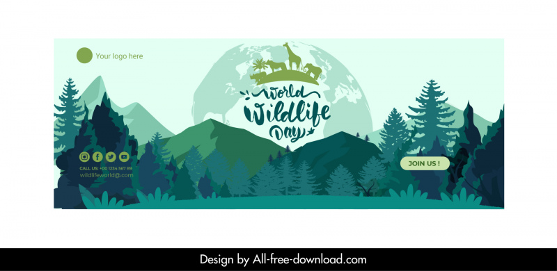world wildlife facebook cover template nature forest mountain scene sketch