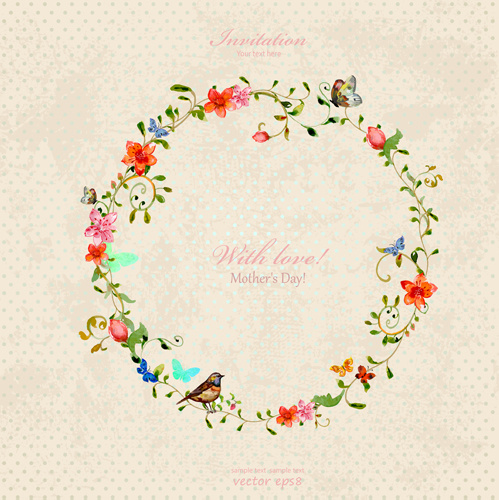 wreath mother day invitation cards vector