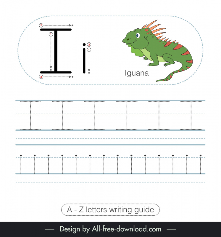 writing guide worksheet template letters i iguana sketch