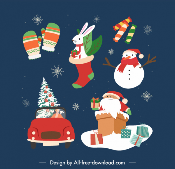 xmas accessories icons colorful classical symbols sketch