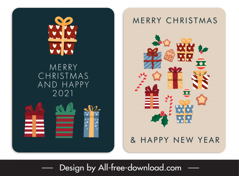 xmas card cover templates elegant flat present box decorated elements outline 