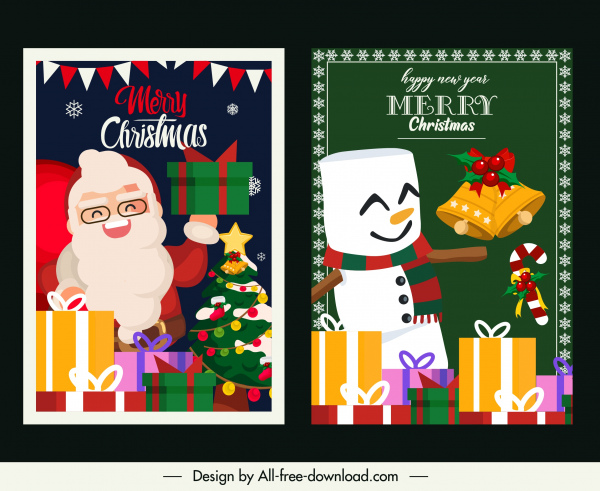 xmas card templates cute santa snowman presents sketch