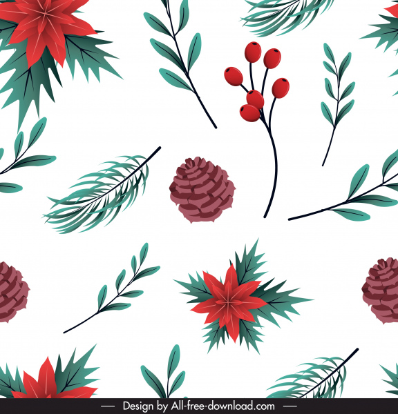 xmas pattern classic flowers pines symbol repeating decor