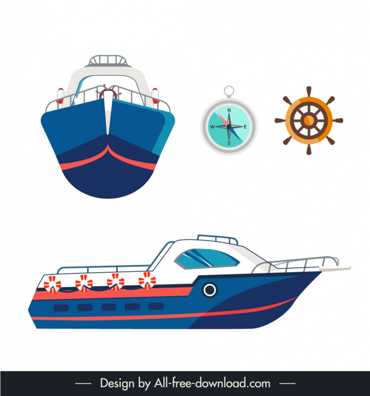 yacht boat design elements flat sketch
