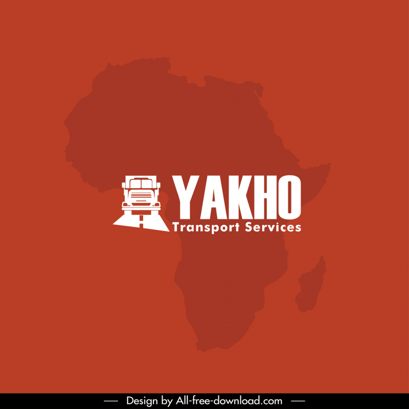 yakho transport services logotype map silhouette flat texts truck outline 