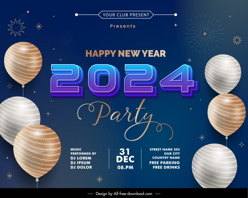 year end party backdrop template elegant balloon fireworks 