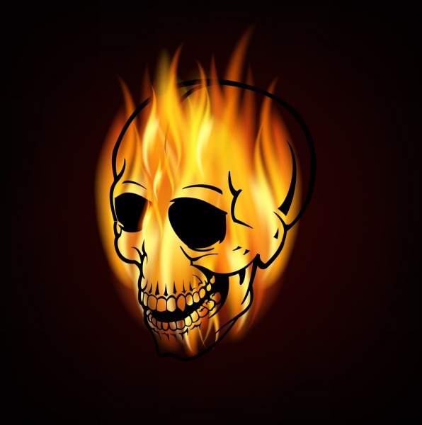 yellow flaming skull icon contrast style design