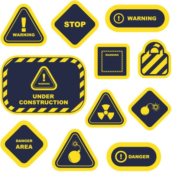 yellow warning signs and labels 02 vector