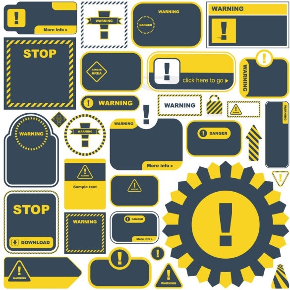 yellow warning signs and labels 03 vector