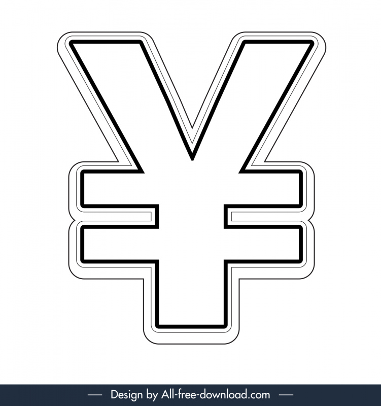 yen sign icon flat black white symmetric design