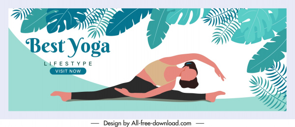 yoga advertising banner leaves exercise lady sketch