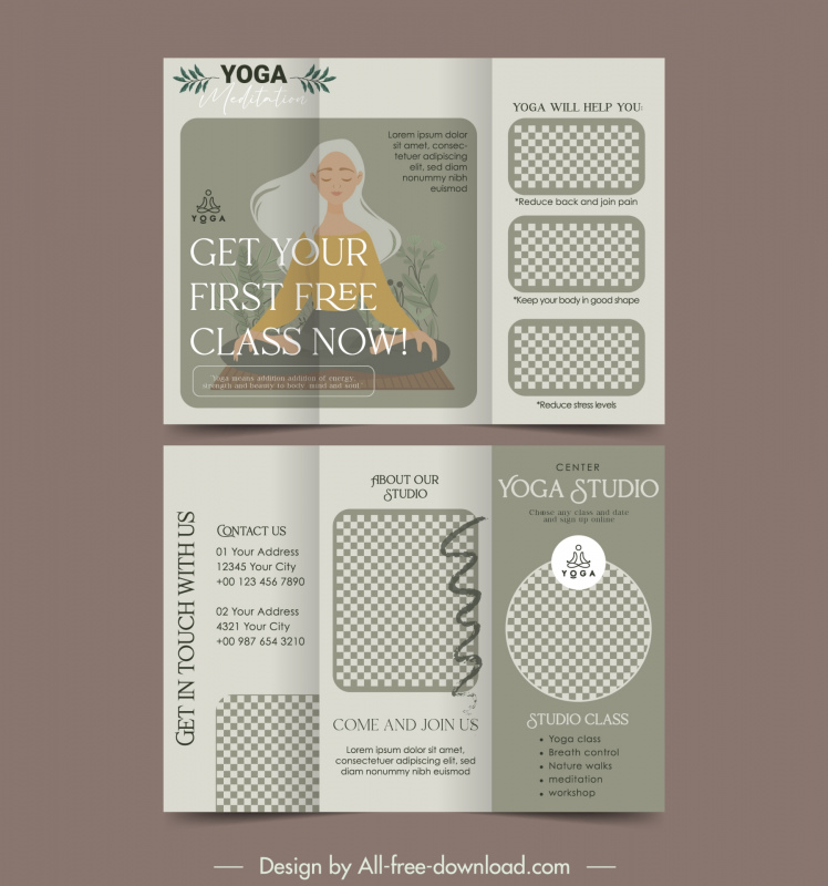 yoga brochure template cartoon zen lady geometric decor