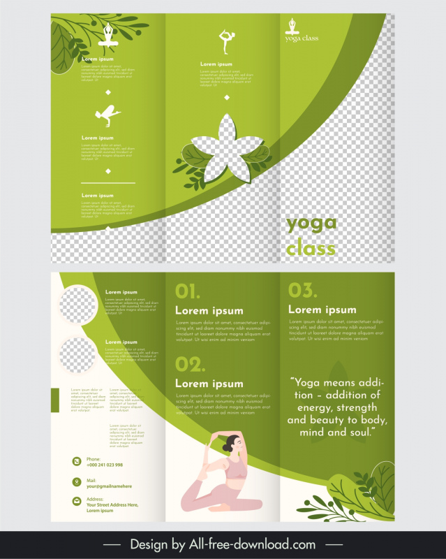 yoga brochure template elegant trifold checkered leaves