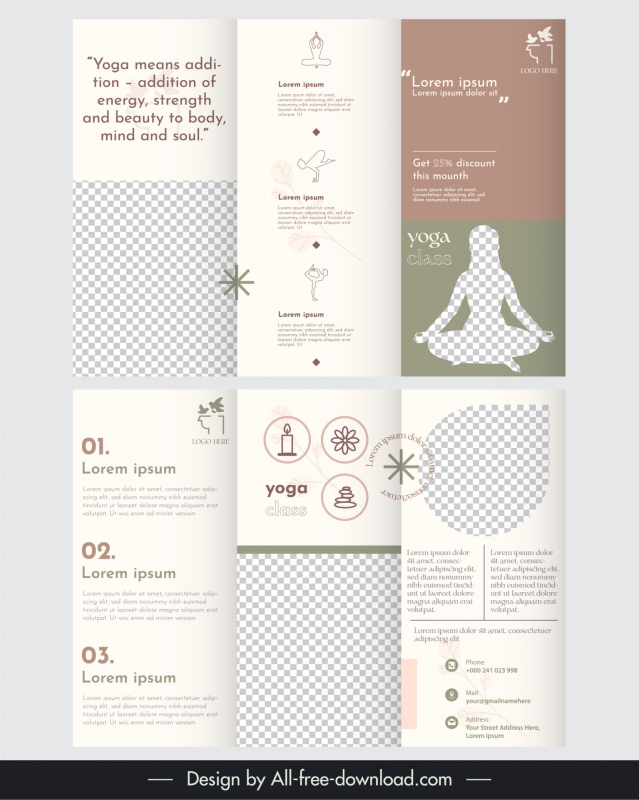 yoga brochure template flat checkered silhouette