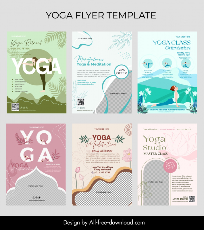 yoga class flyer templates collection elegant classic 