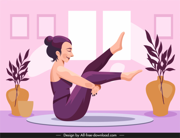 yoga exercising painting cartoon sketch classic design