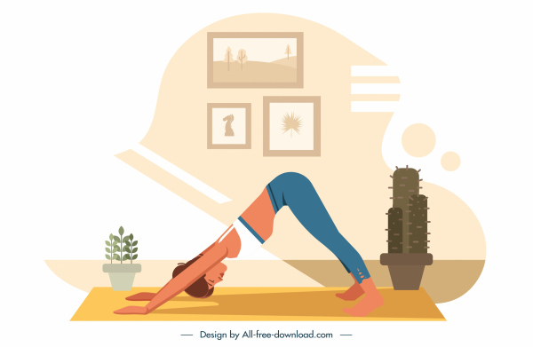 yoga fitness painting exercising woman sketch cartoon design