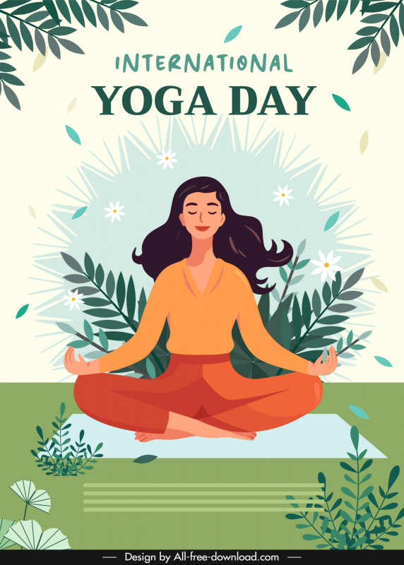 yoga international day poster template lady zen cartoon