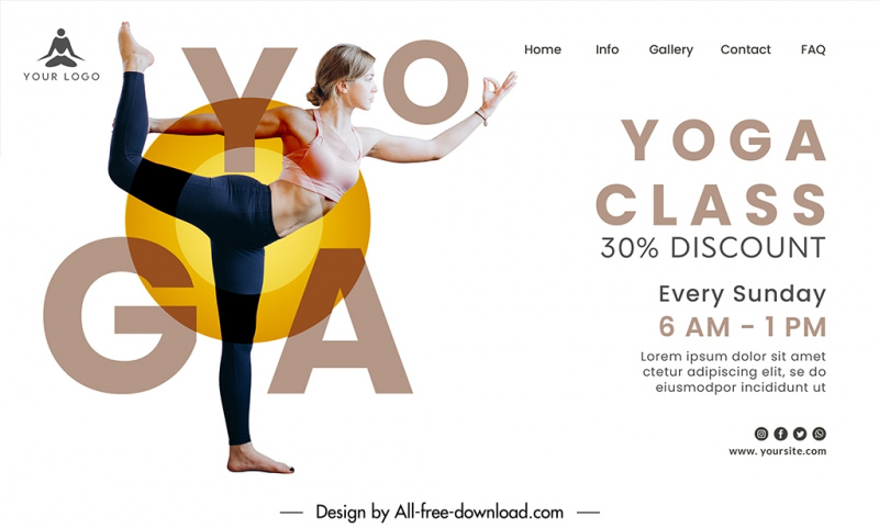 yoga landing page template dynamic exercising woman 