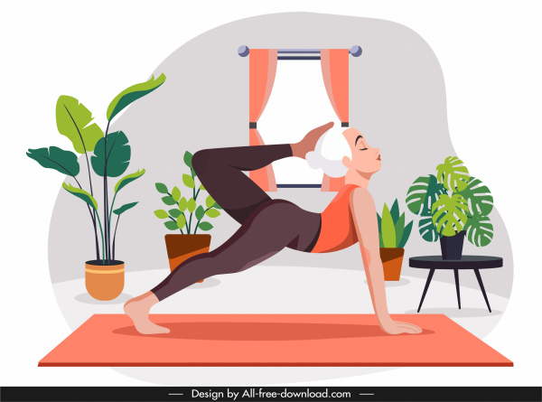 yoga practice painting stretching woman cartoon sketch