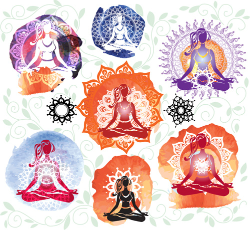 yoga with floral pattern vector