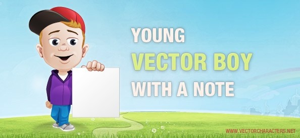 young vector boy holding a note