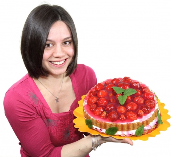 young woman with cake