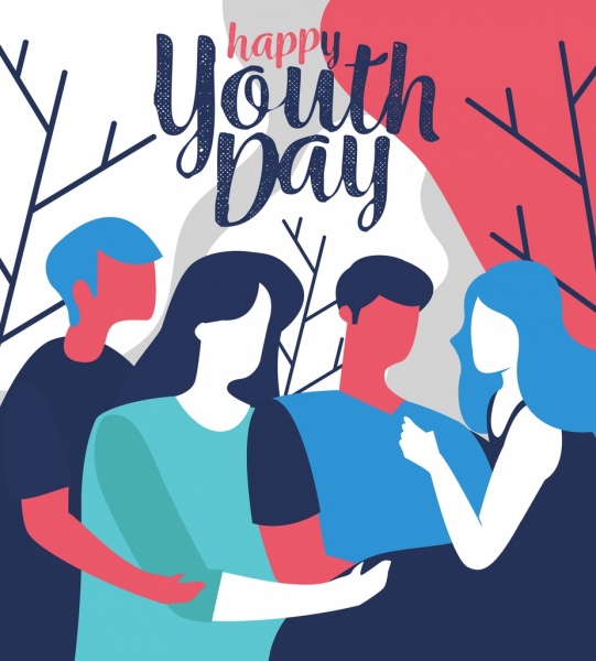 youth day banner young people icons classical sketch 