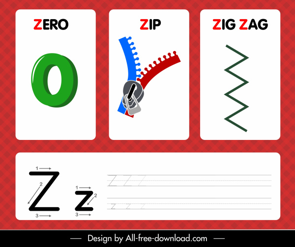 z alphabet teaching template zero zip zigzag shapes