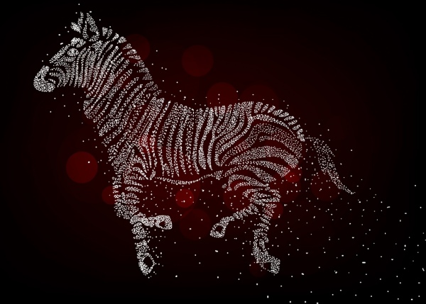 zebra drawing sparkling dots decor bokeh dark backdrop