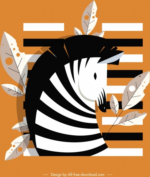 zebra head icon black white stripes leaves decor