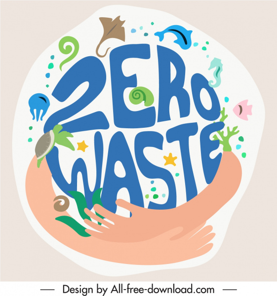 zero waste background marine species sketch flat handdrawn
