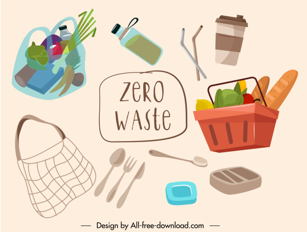 zero waste banner food personal utensils sketch 