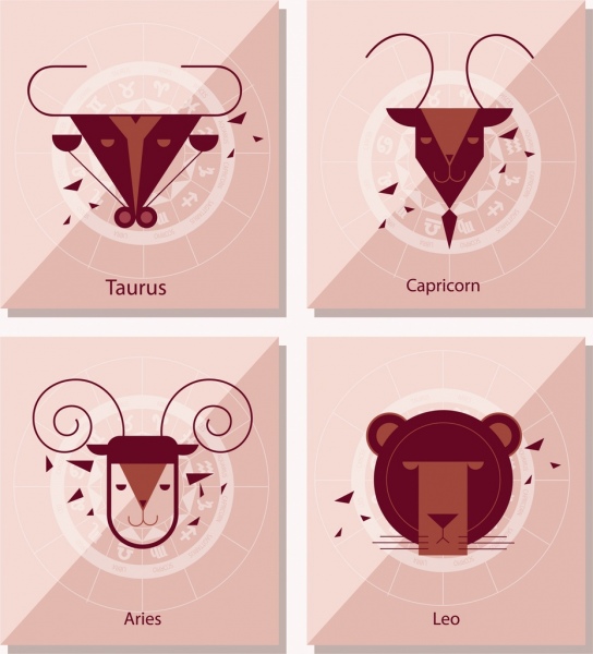 zodiac background sets taurus capricorn aries leo icons